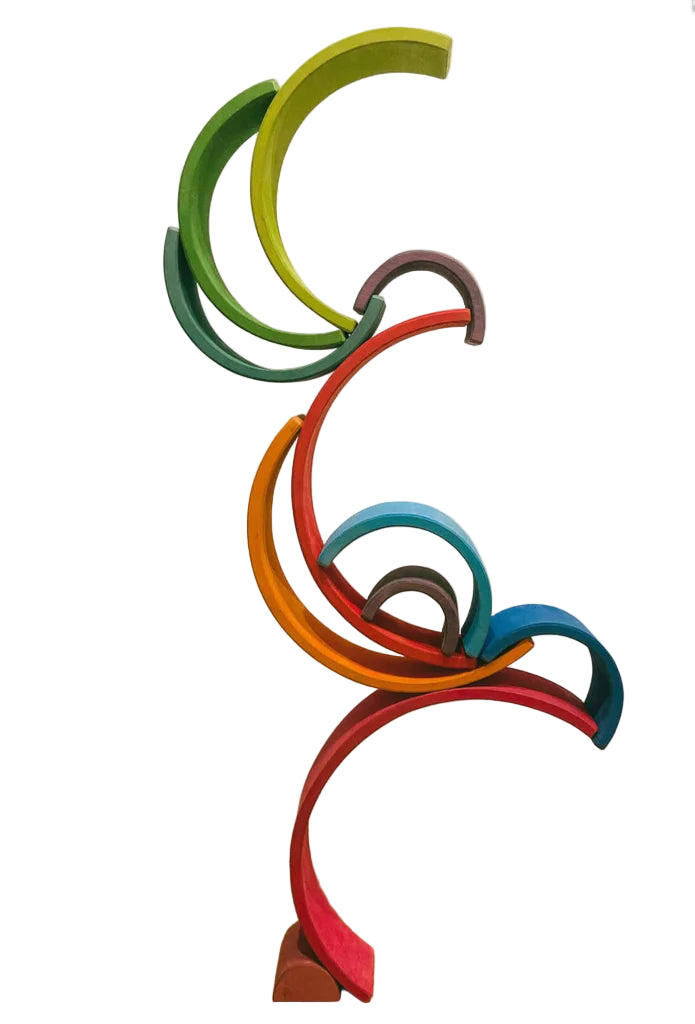 Colourful abstract sculpture with rainbow stacker