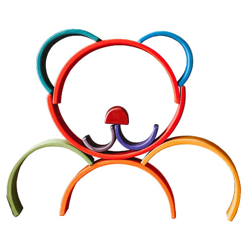Colourful bear sculpture with interlocking rings