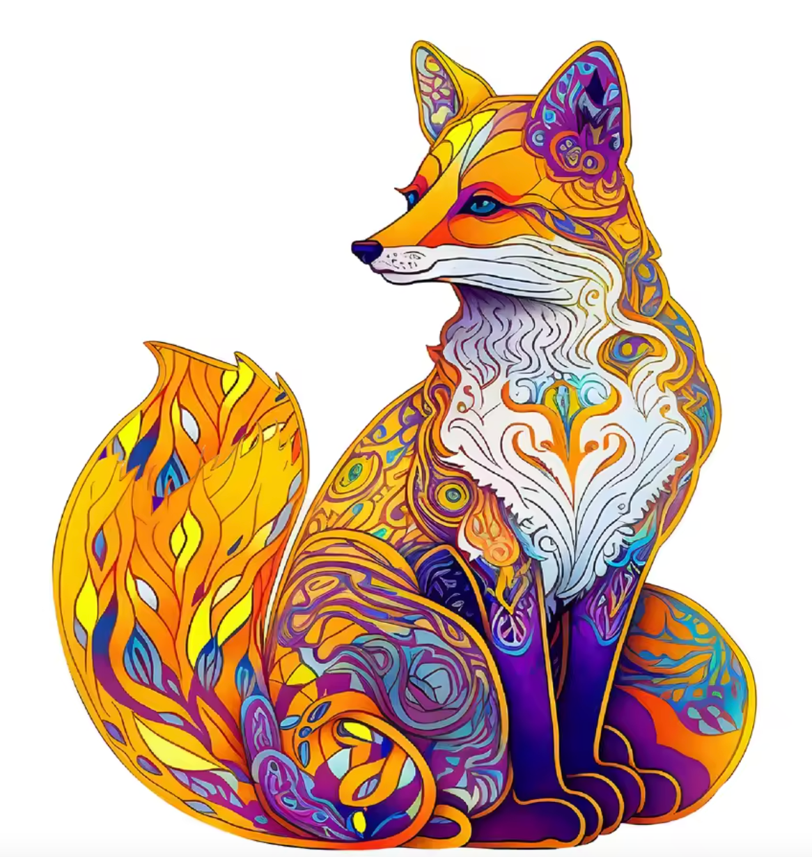 Colourful fox with intricate patterns