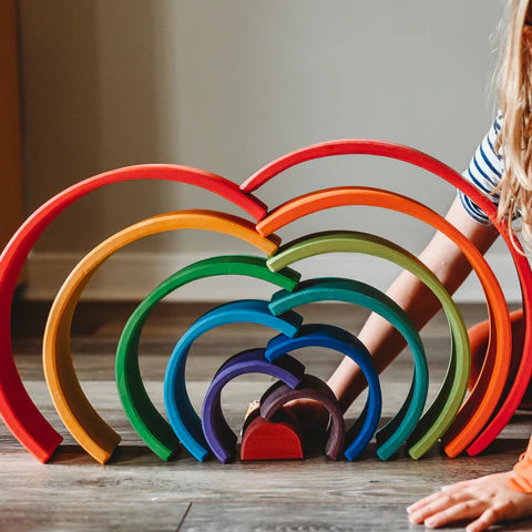 Premium Wooden Rainbow Stacker | Montessori Open-Ended Toy for Creativity & Learning - Wonder Minds Kids