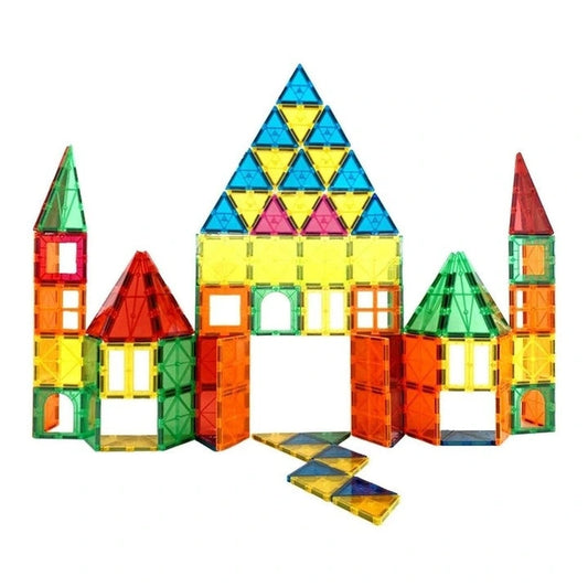 Colourful magnetic building blocks forming a castle