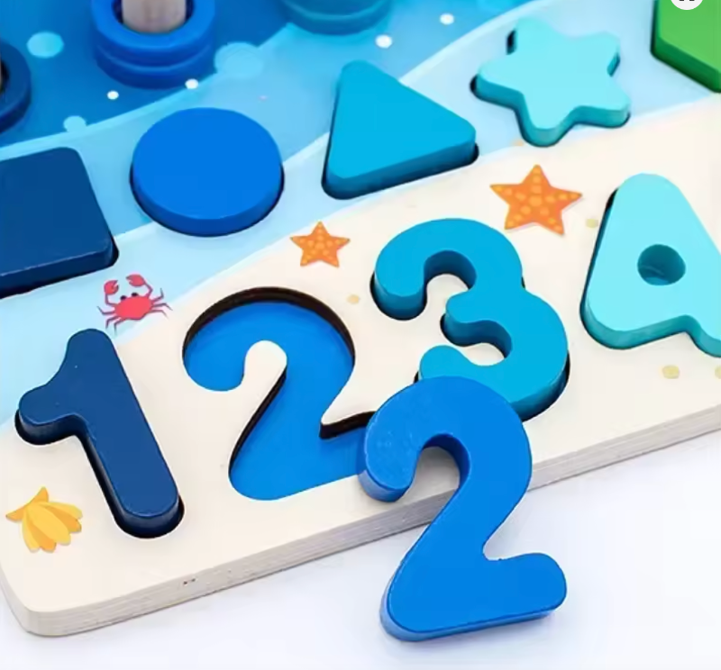 Children's puzzle with numbers and shapes