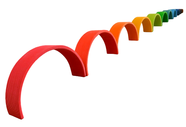 Row of colourful rainbow stacker