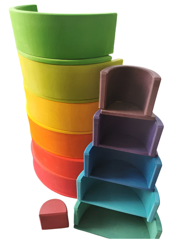 Premium Wooden Rainbow Semi-Circle Stackers - Wonder Minds Kids