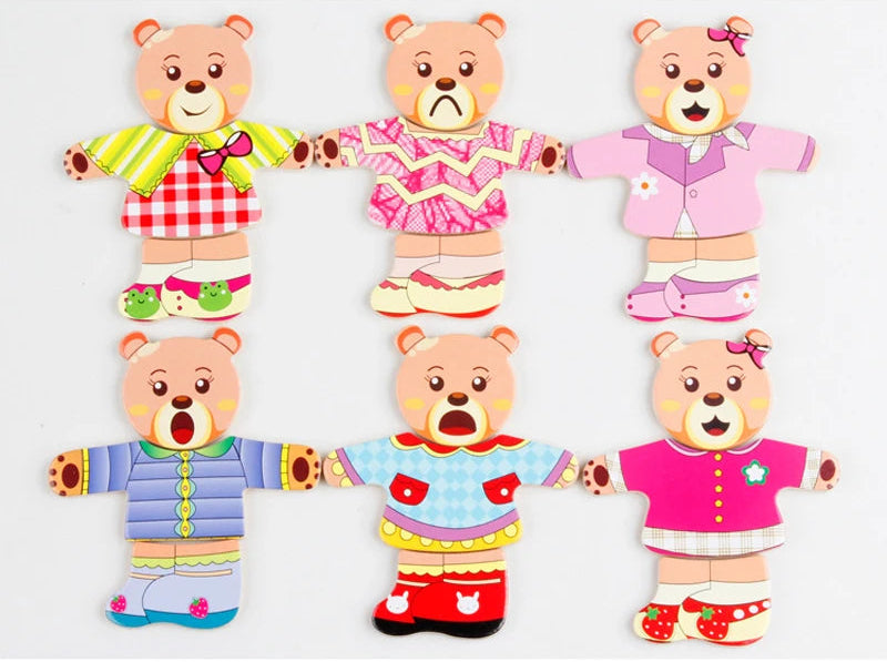 Set of five bear-shaped dolls in colourful outfits