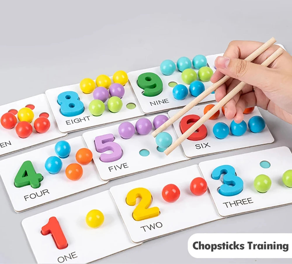 Wooden colourful sorting toy with beads and bowls
