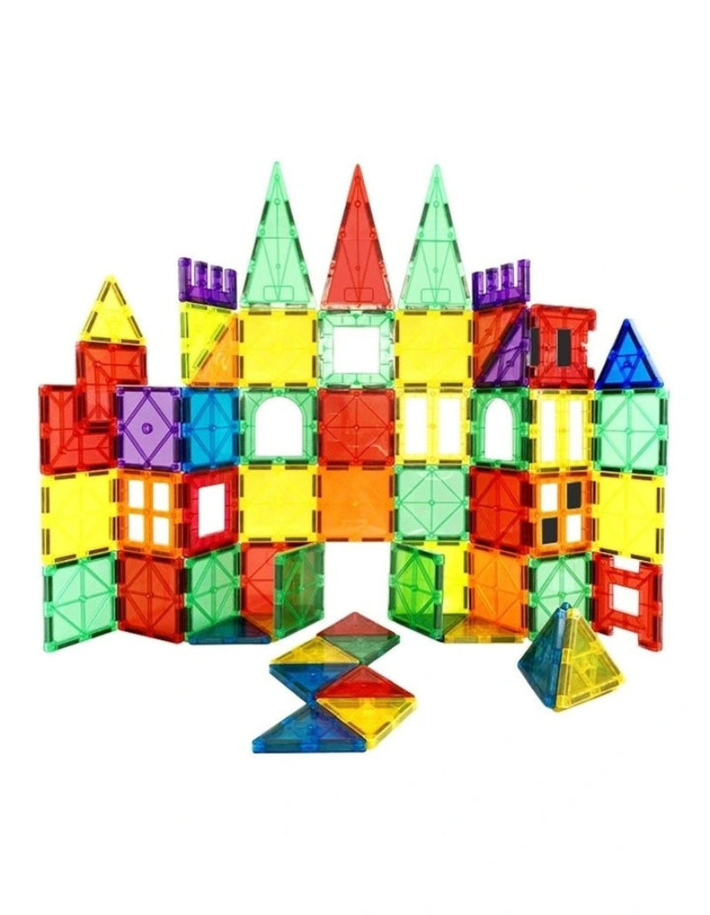 Colourful magnetic building blocks arranged to form a castle