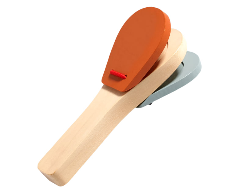 Wooden castanets with an orange top