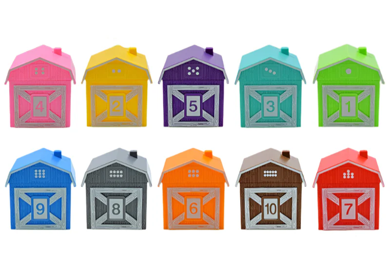 Colourful barns and animal finger puppets set