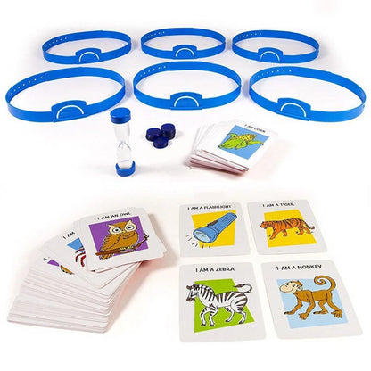 Card game with blue headbands, and timer