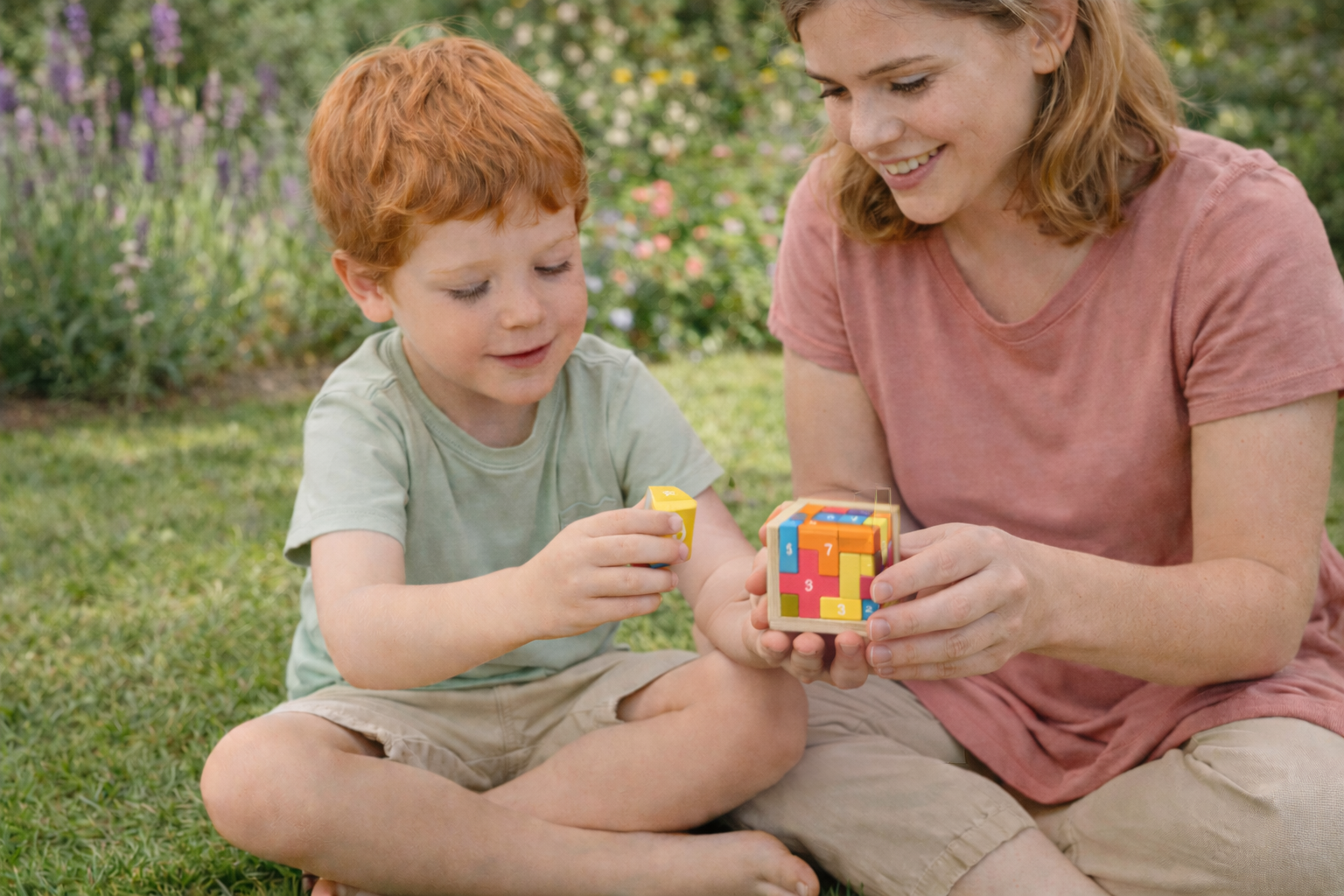 MindCraft wooden logic cube puzzle with colourful number and shape pieces for kids