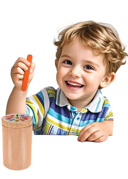Child playing with educational toys, smiling