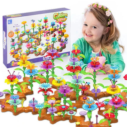 Colouful building block toy set with a girl 