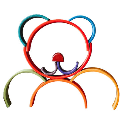 Colourful bear sculpture with interlocking rings 