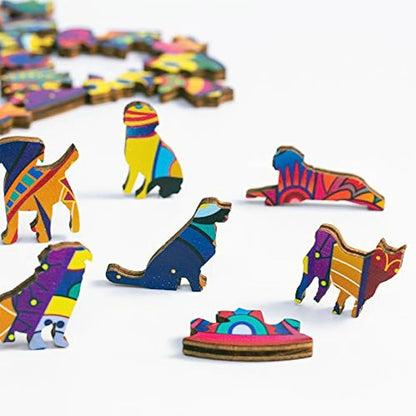 Colourful wooden dog figurines