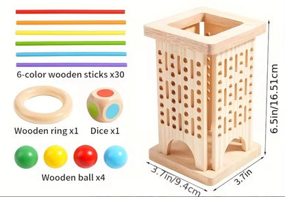 Drop or Not Tower game pieces showing all colourful sticks included