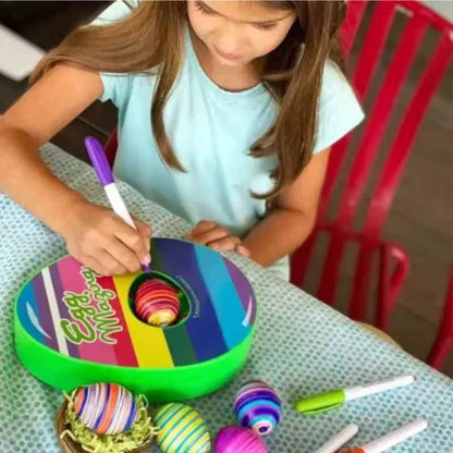 Child holding decorated Easter eggs