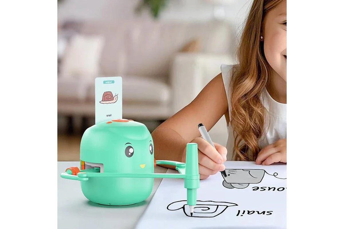 Child using smart drawing robot for creative learning