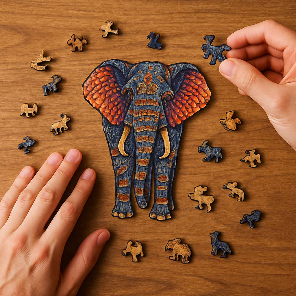 Artisan wooden puzzle elephant design