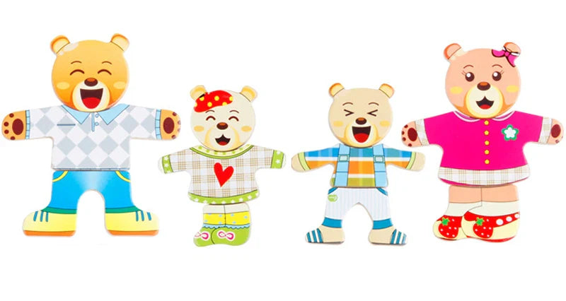 Four colourful bear figurines with different outfits