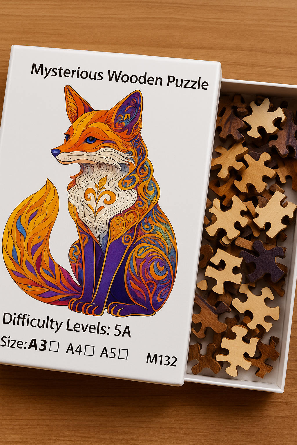 Artisan wooden puzzle fox design