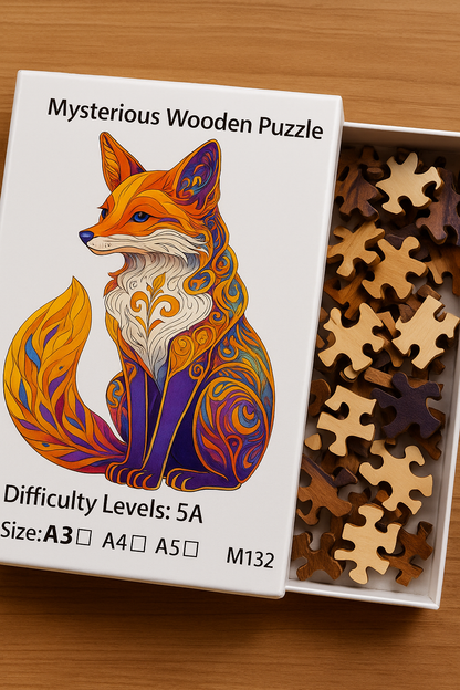 Artisan wooden puzzle fox design