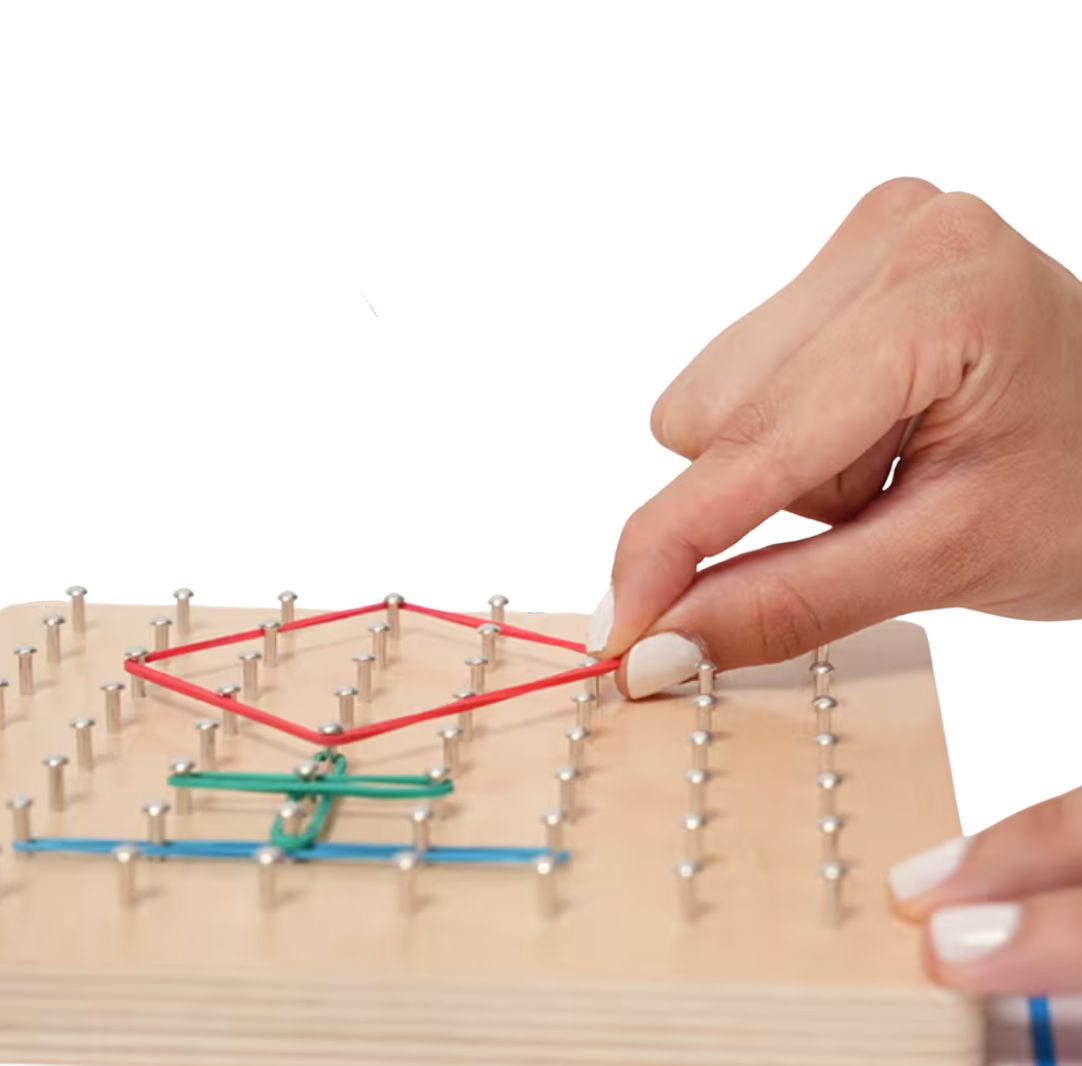 Wooden geometric nail board close up
