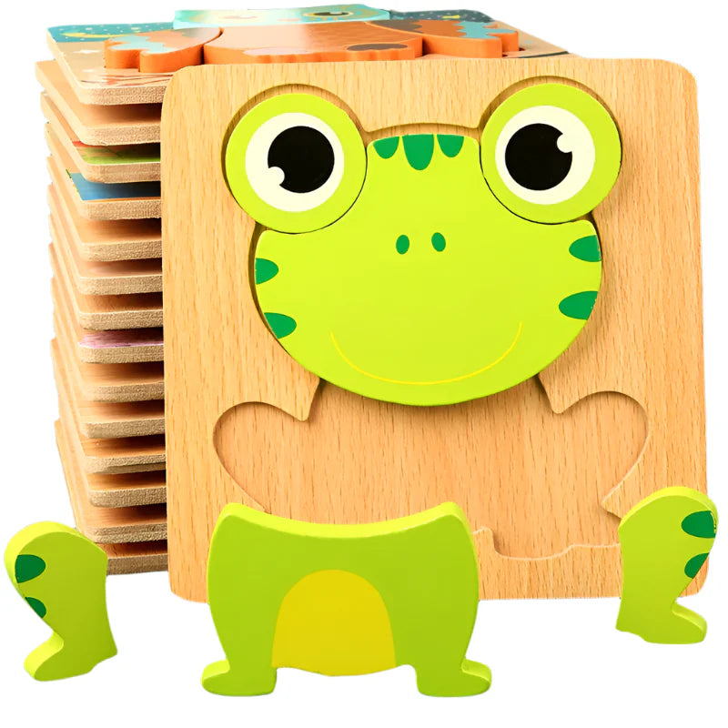 Montessori 3D Wooden Puzzle Frog for toddlers