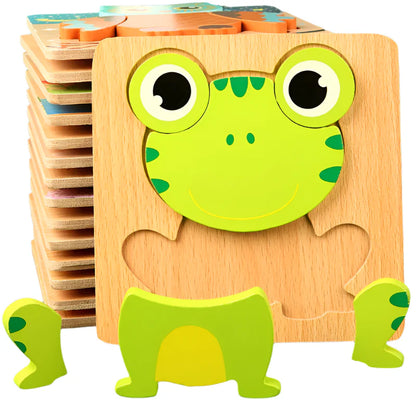 Montessori 3D Wooden Puzzle Frog for toddlers
