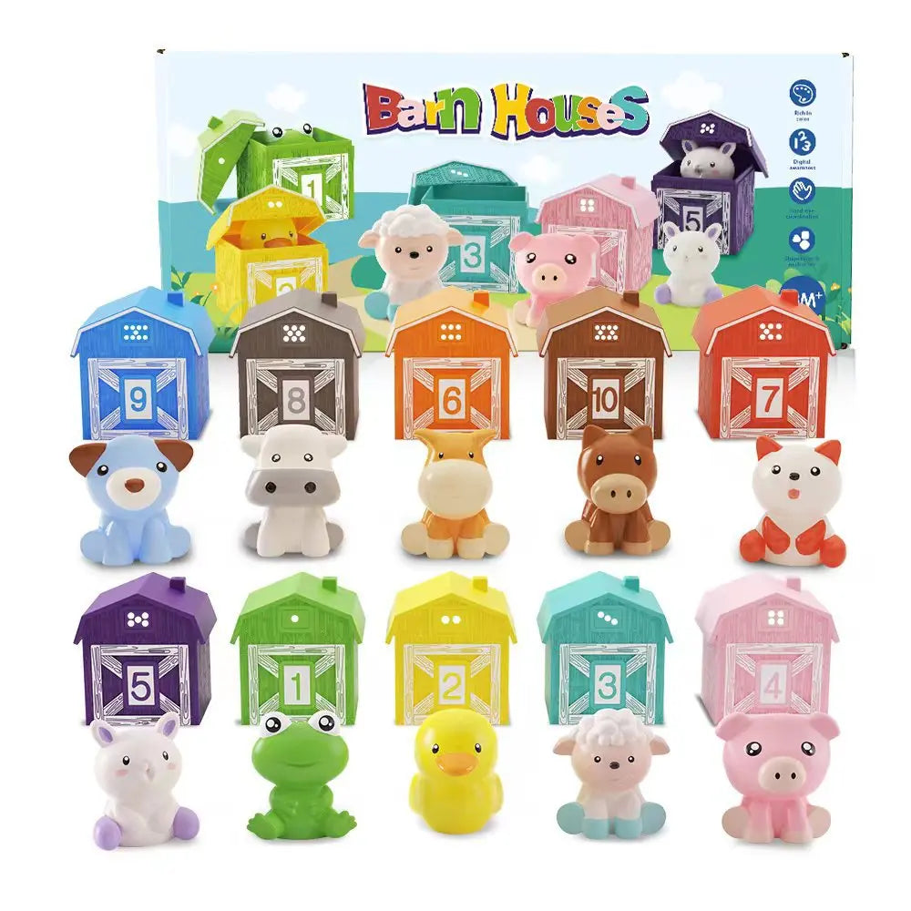 Montessori farm animal and barn set pretend play toy