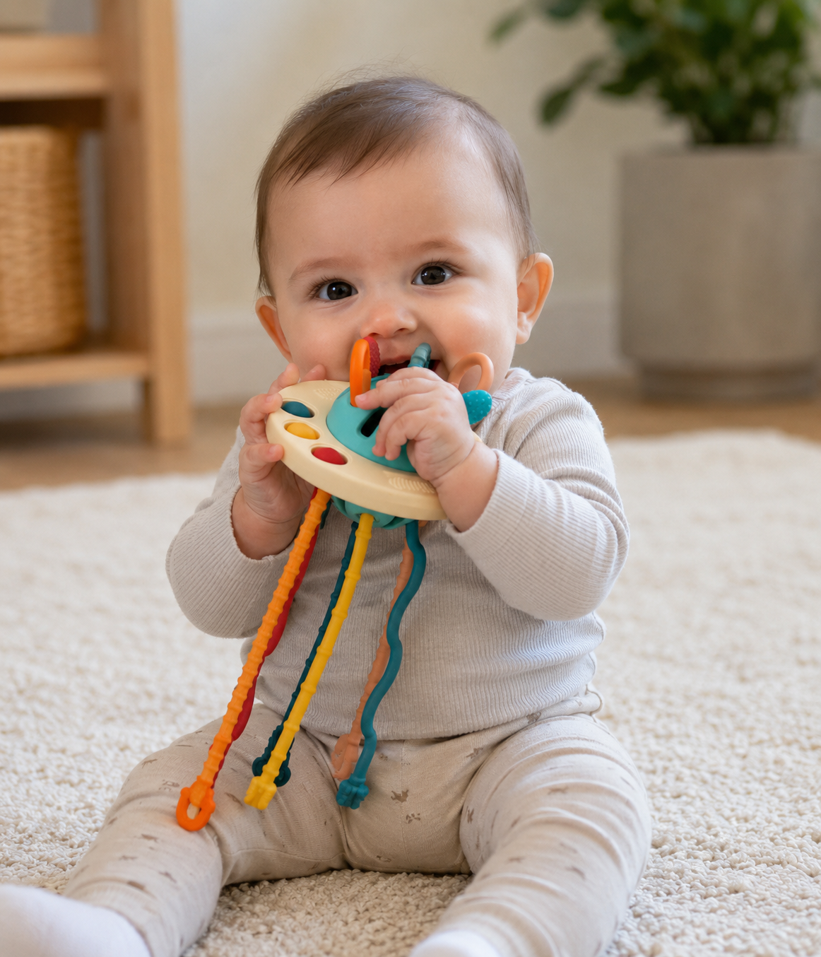 Baby playing with Montessori Sensory Teething Toy
