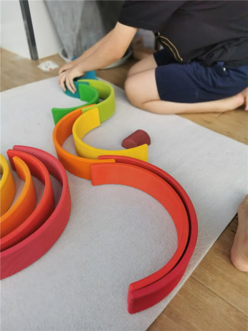 Large Montessori rainbow semi circle stacker toy