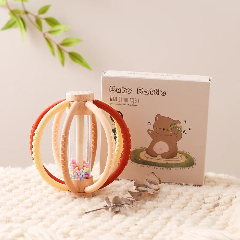 Wooden baby rattle teether