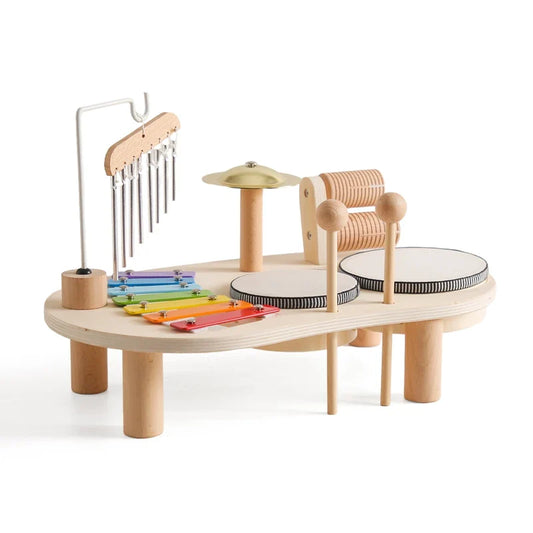 Montessori music table toddler playing with instruments