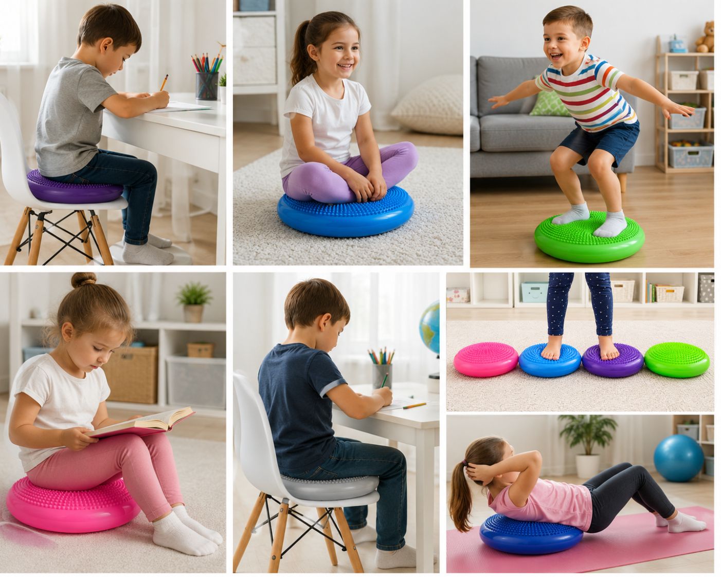 Children using Sensory Wobble Cushion for active seating and play