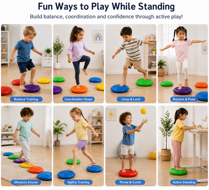 Fun ways to play standing with Sensory Wobble Cushion for balance, coordination and active play