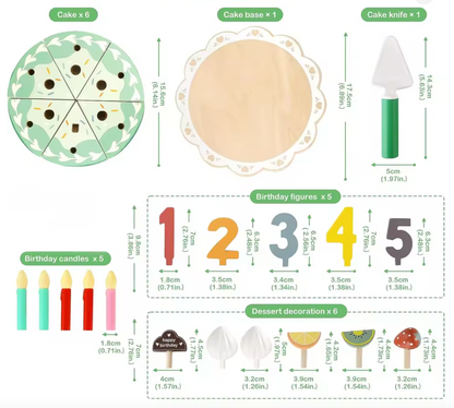 Dimensions of wooden pretend play birthday cake set