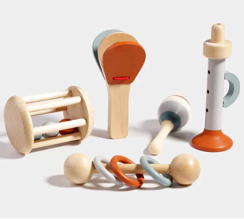 Set of wooden musical instruments for babies and toddlers