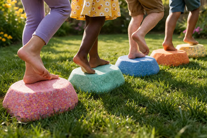 Close-up of balance stepping stone surface showing non-slip textured grip