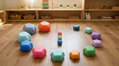 Montessori stepping stone detail showing premium non-slip EVA foam surface