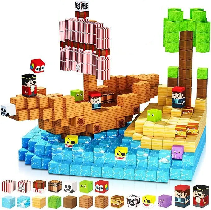 Toy building set with pirate ship and characters.