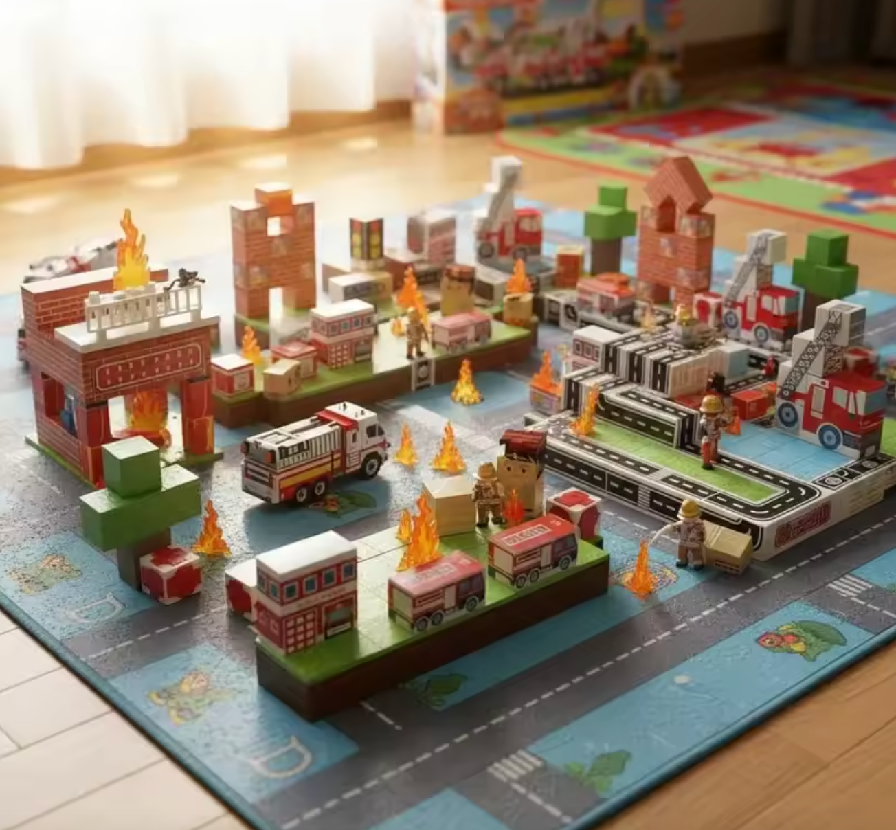 Toy city set with magneticube, buildings and vehicles 