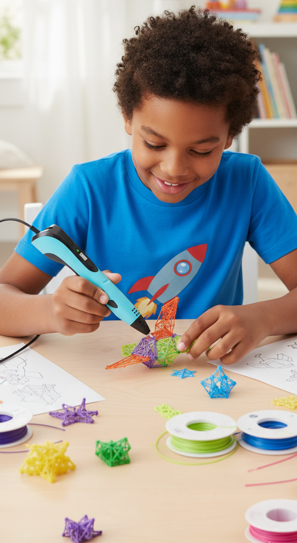 Child using 3D pen kit to create dimensional art