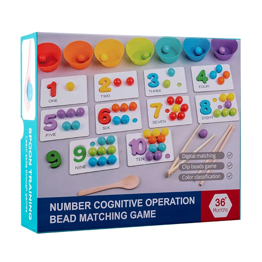Wooden colourful sorting toy with beads and bowls