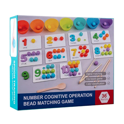 Wooden colourful sorting toy with beads and bowls
