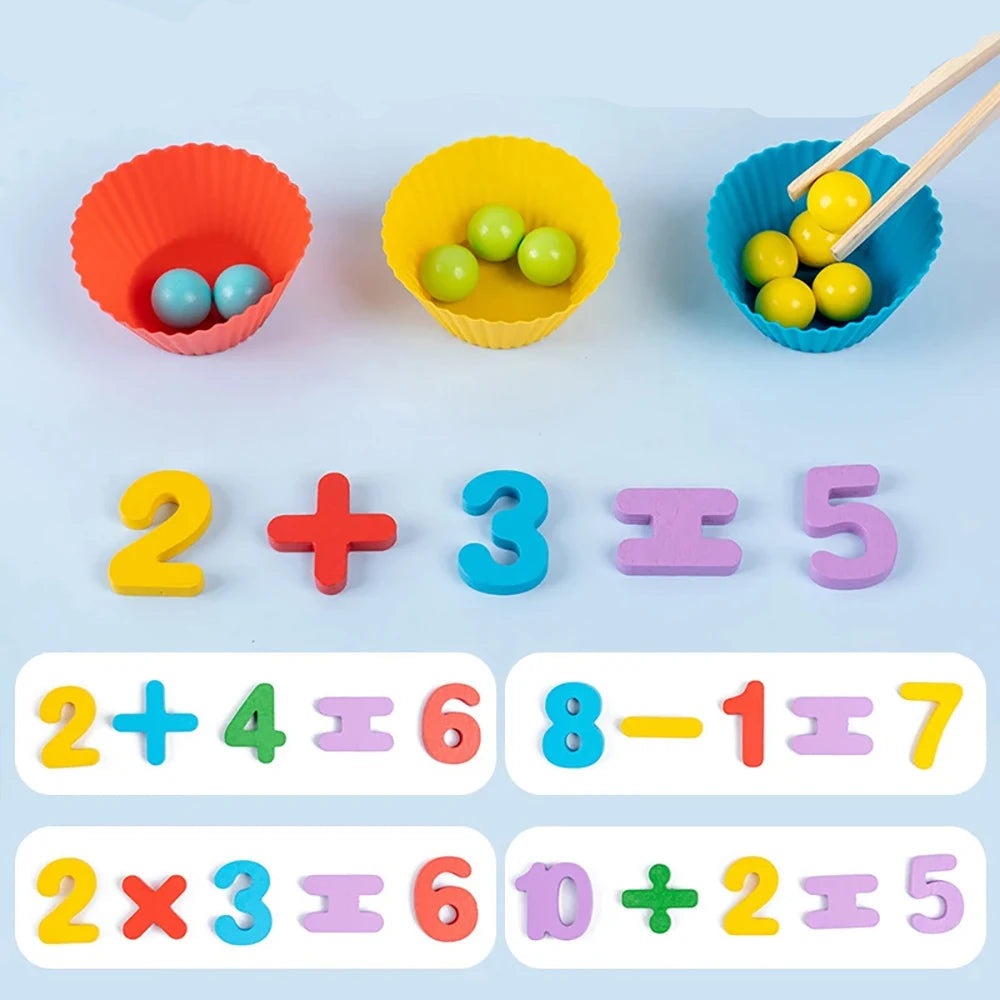 Wooden colourful sorting toy with beads and bowls