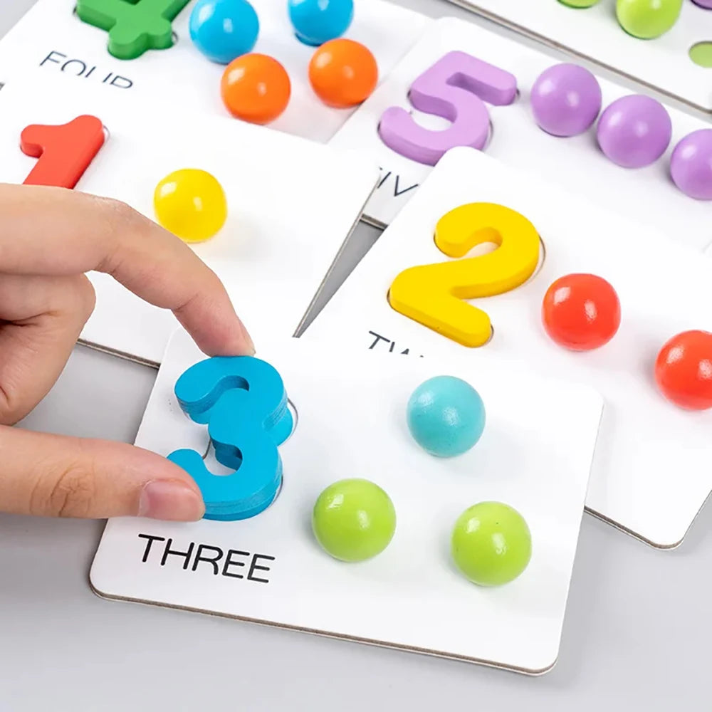 Wooden colourful sorting toy with beads and bowls