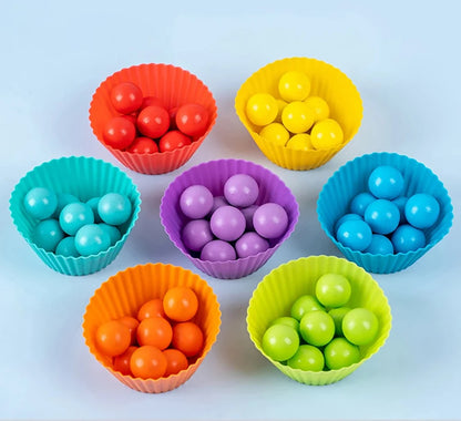 Wooden colourful sorting toy with beads and bowls