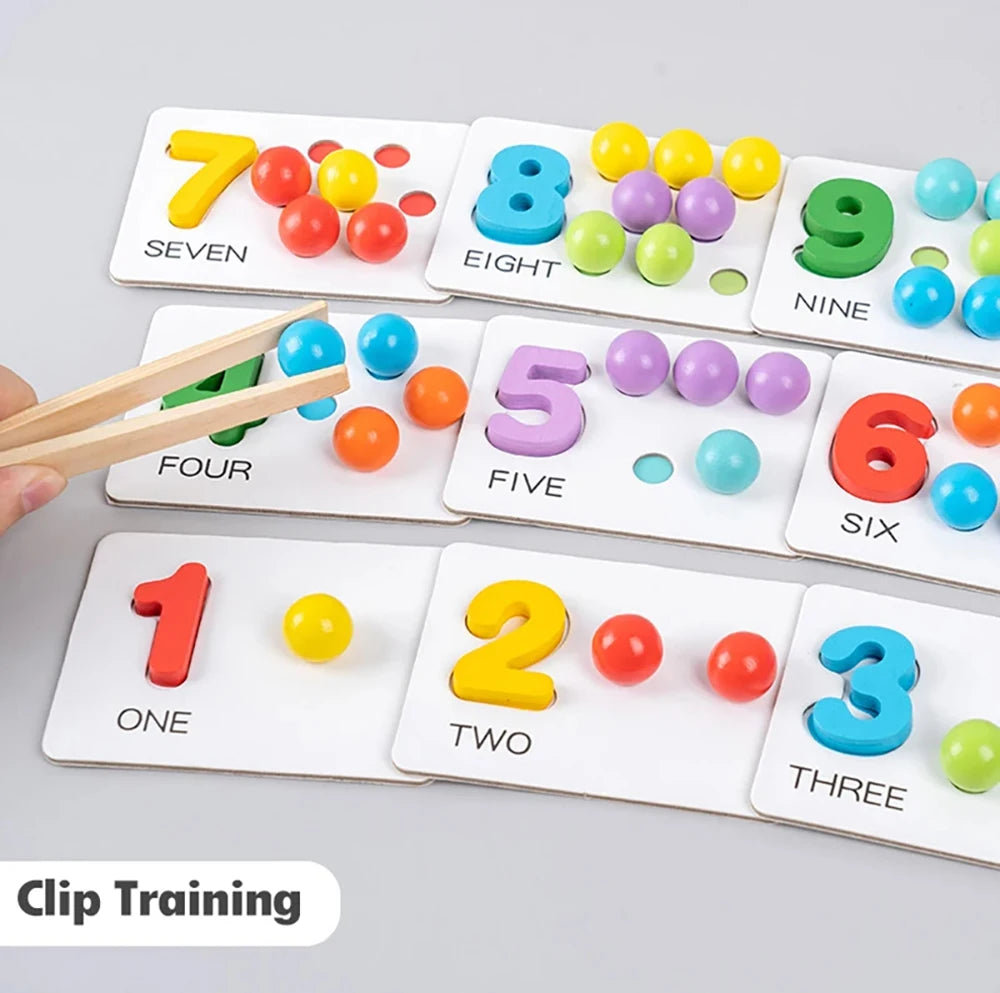 Wooden colourful sorting toy with beads and bowls