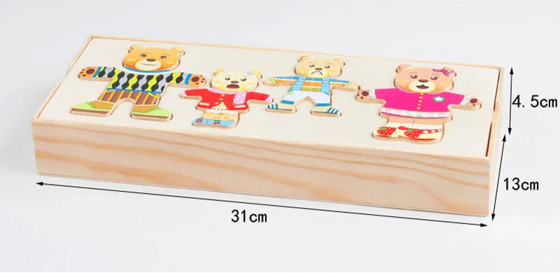 Wooden bear dress-up puzzle dimensions